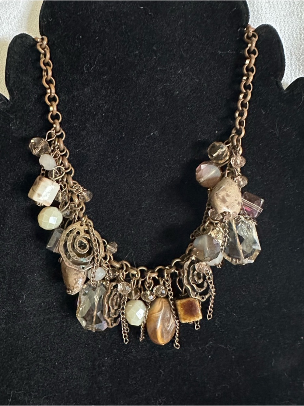 Yaumi K Statement Brown & Gold Tones Charm Bib Necklace - 22”